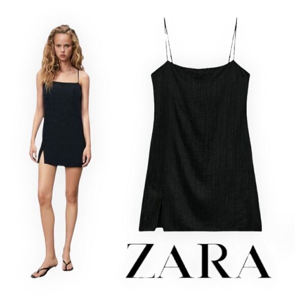 ZARA | Black | MINI DRESS WITH VENT - Picture 1 of 9